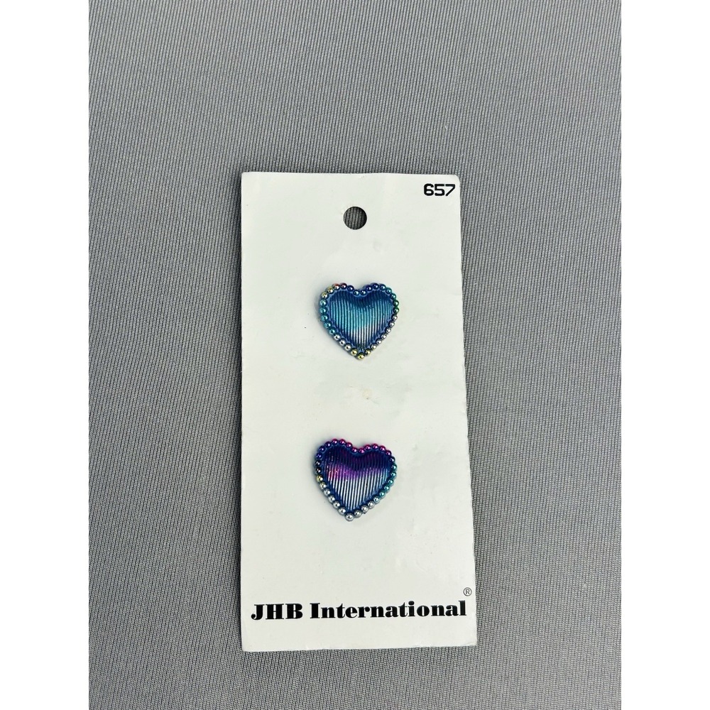 Rainbow Iridescent Hearts Plastic JHB Buttons NEW On Card Set Of 2 - Picture 1 of 11